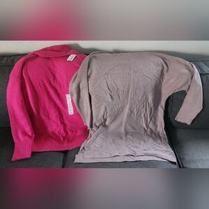 NEW Old Navy & Hotel Particulier Sz M TWO Sweater Bundle Hot Fuchsia Pink Taupe